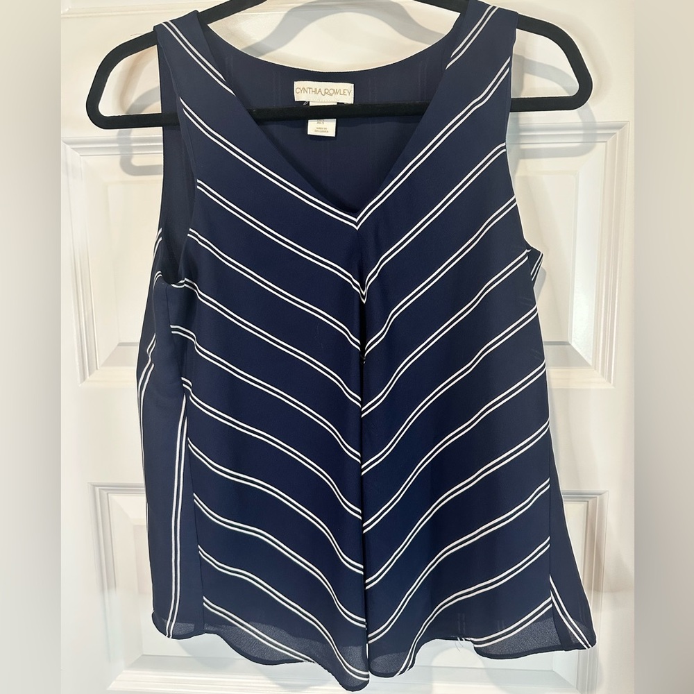 Cynthia Rowley Navy Striped Women's Top - EUC